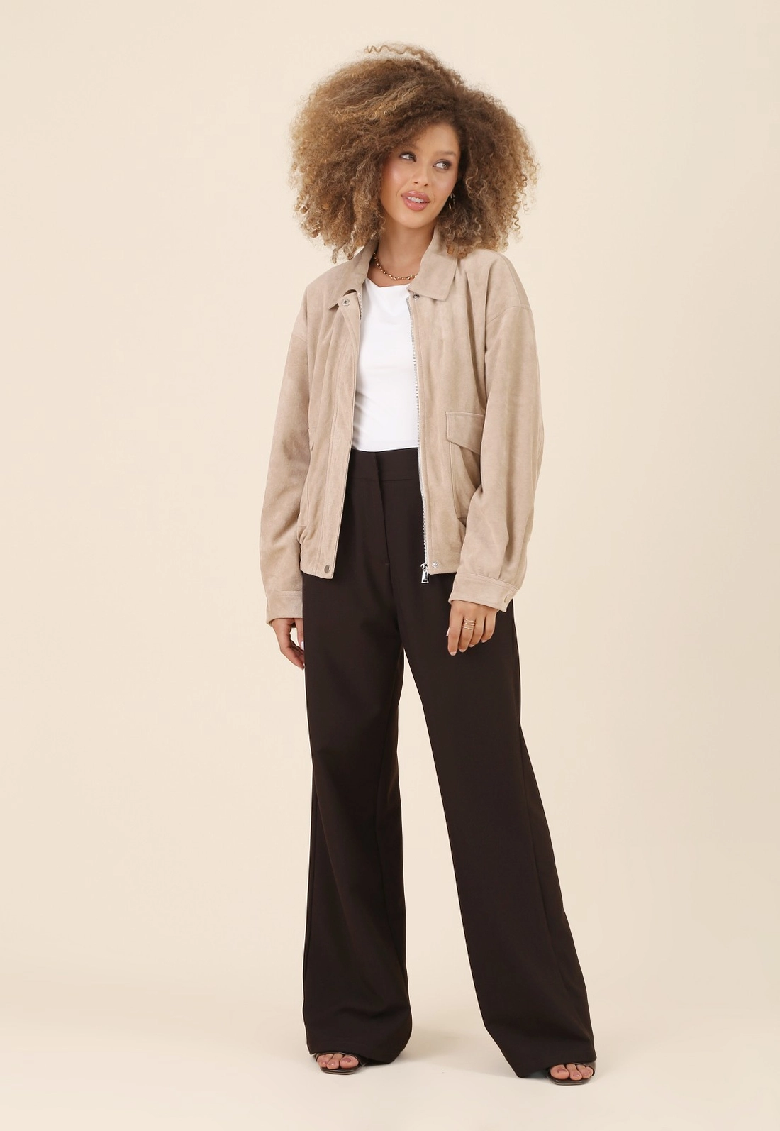 Jaqueta Oversized Barra Elástico Em Suede
