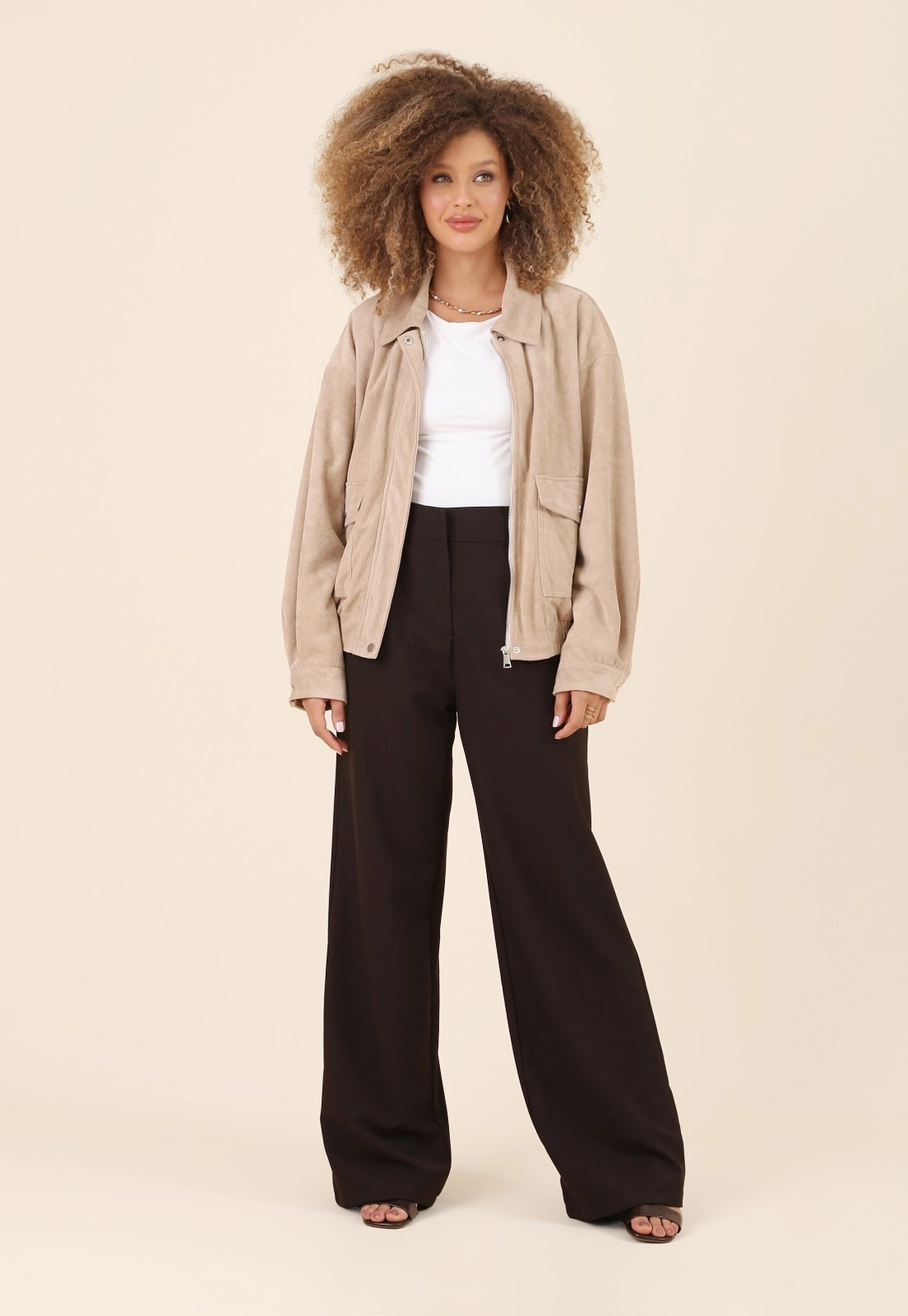Jaqueta Oversized Barra Elástico Em Suede