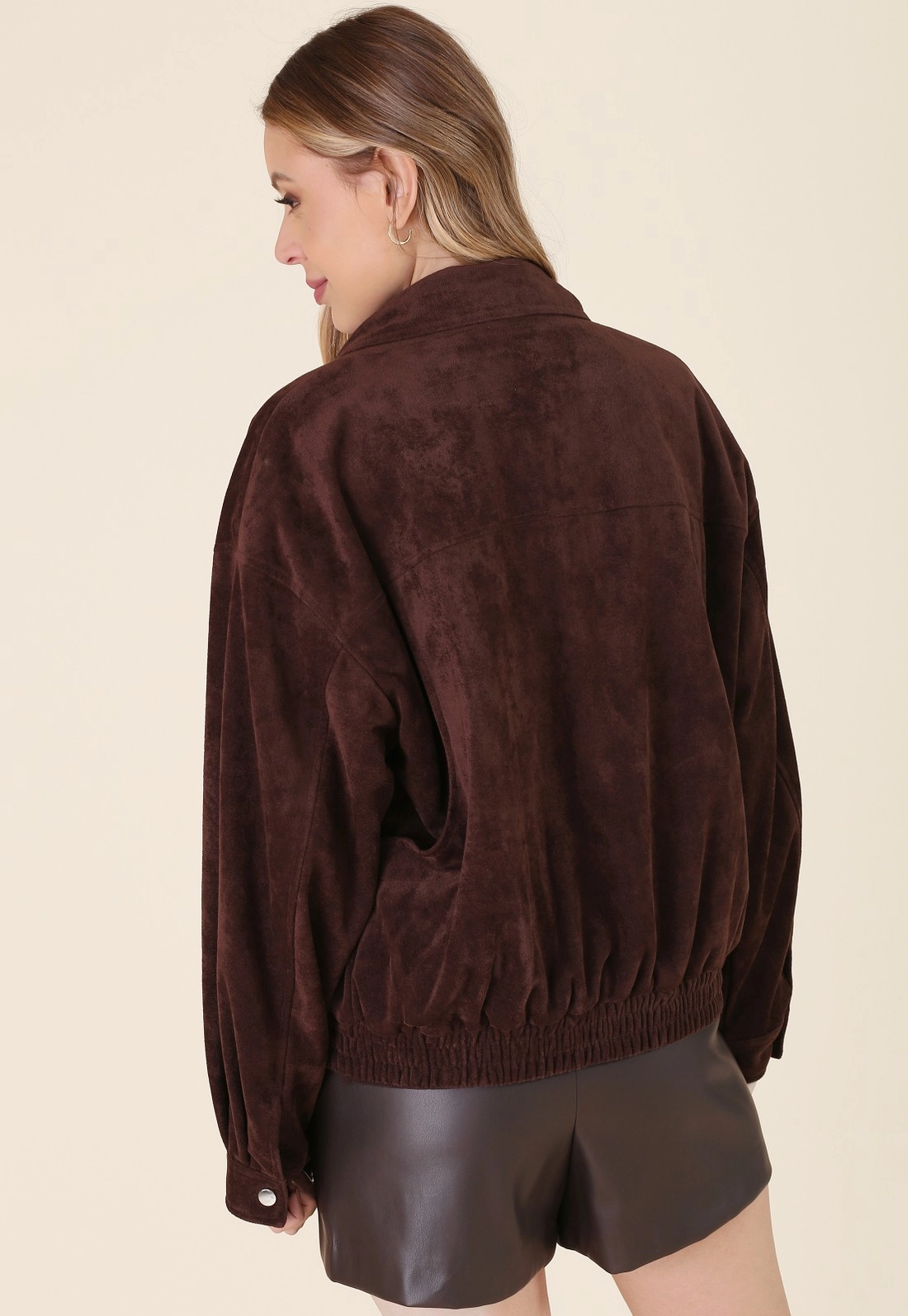 Jaqueta Oversized Barra Elástico Em Suede