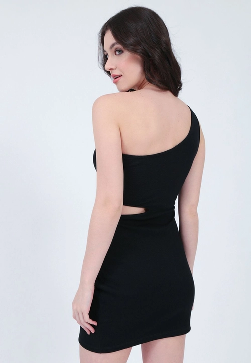 Vestido Canelado 1Ombro Abertura Lateral