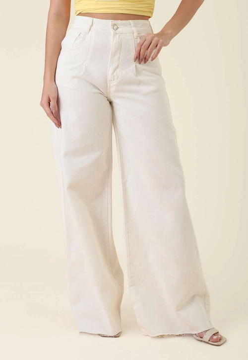 Calça Pantalona Sarja Com Pregas