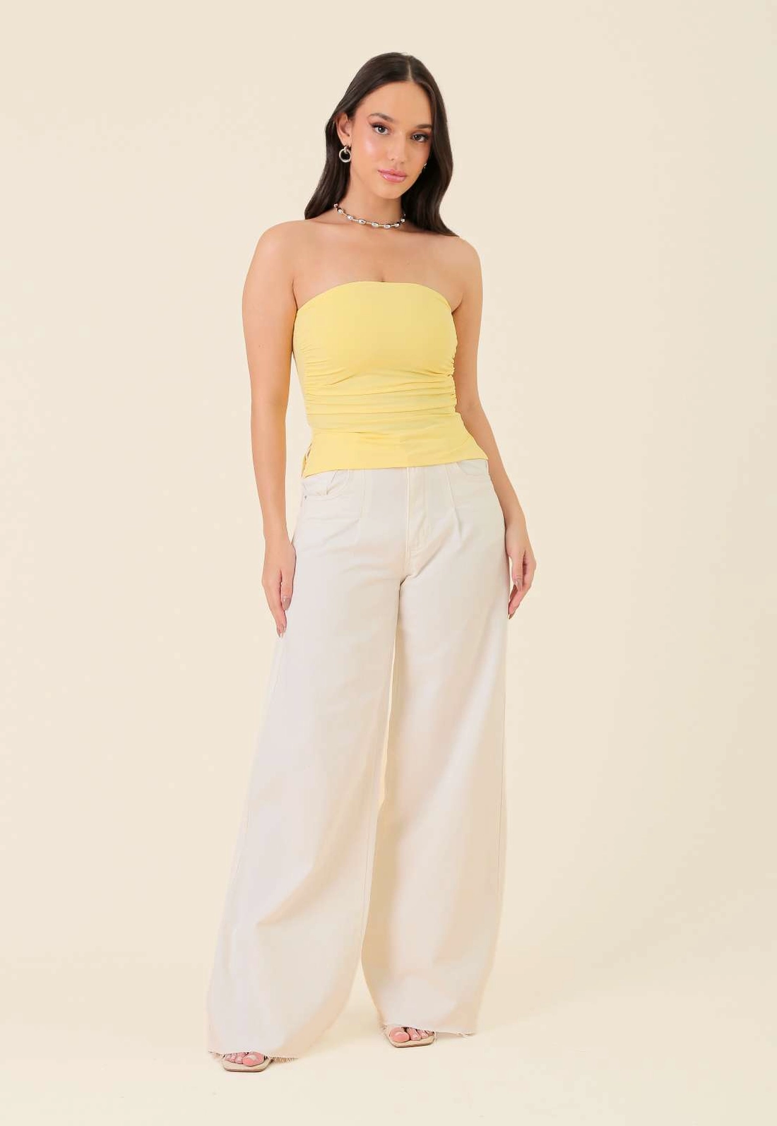Calça Pantalona Sarja Com Pregas