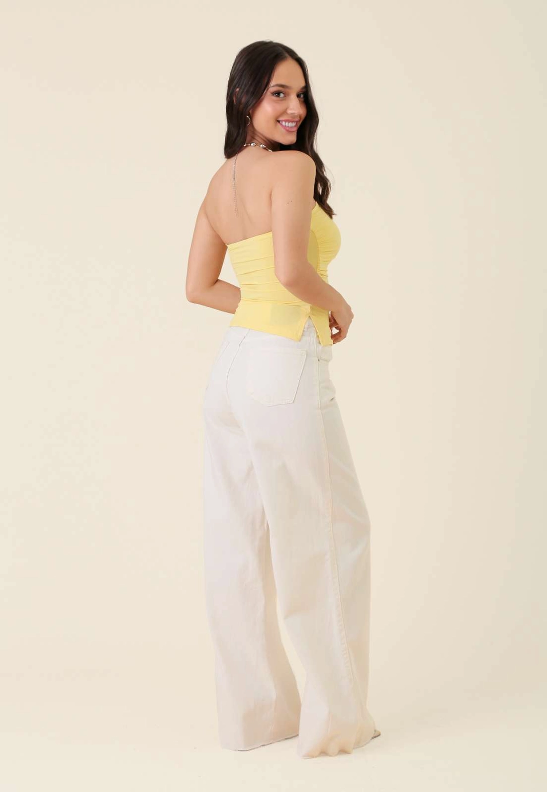 Calça Pantalona Sarja Com Pregas