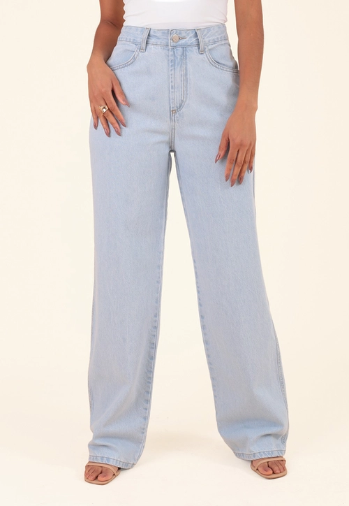 Calça Reta Em Jeans Azul Claro