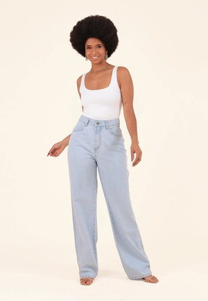 Calça Reta Em Jeans Azul Claro