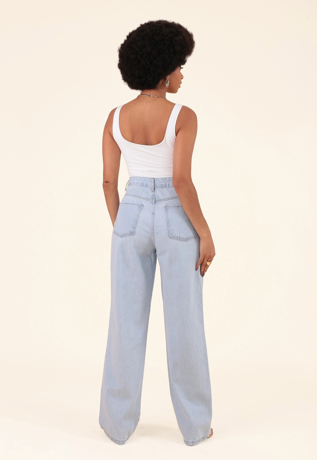 Calça Reta Em Jeans Azul Claro