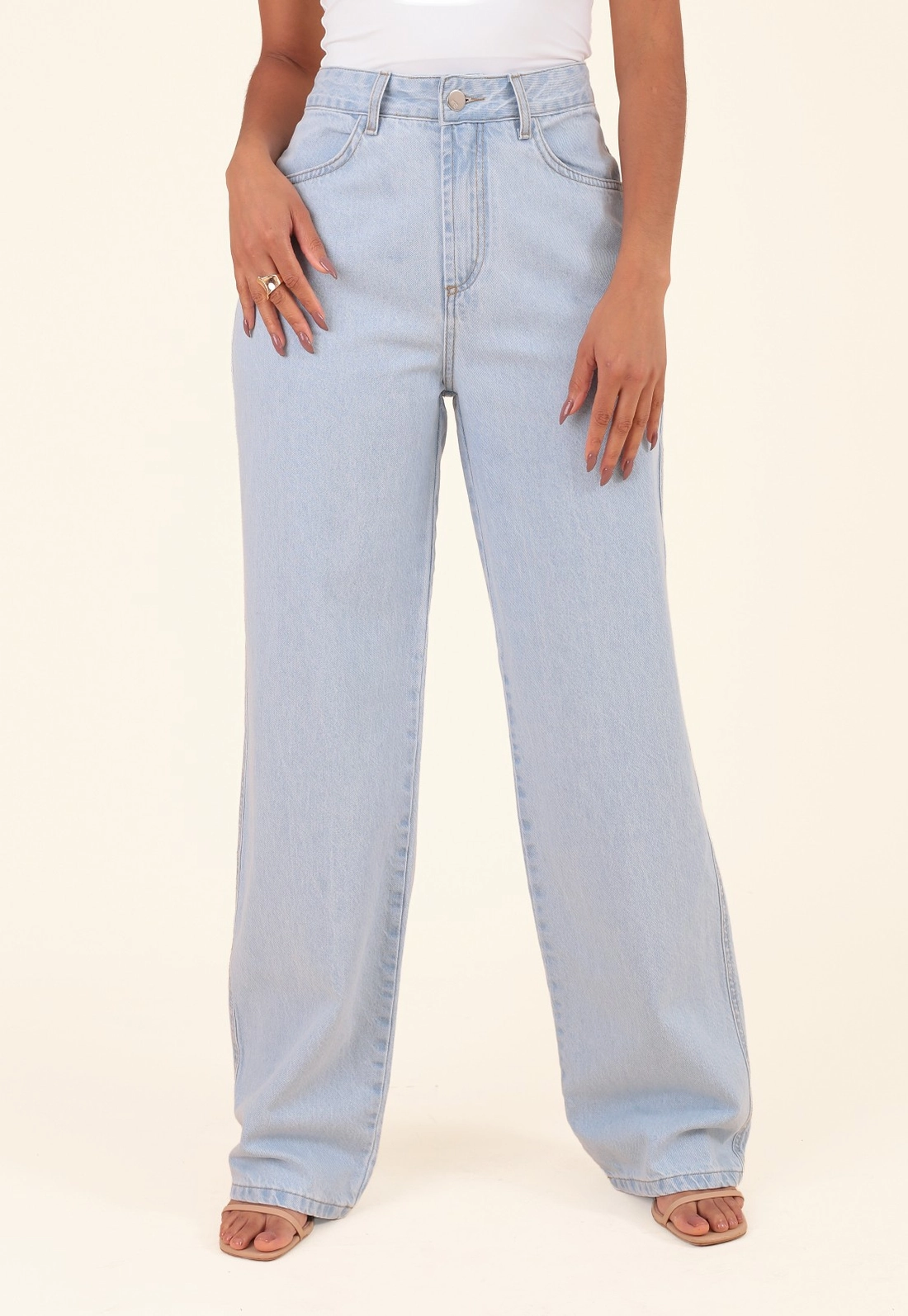Calça Reta Em Jeans Azul Claro