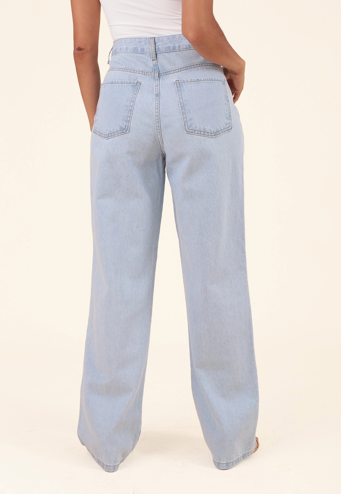 Calça Reta Em Jeans Azul Claro