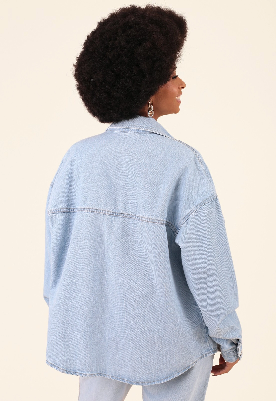 Camisa Oversized Em Jeans Azul Claro