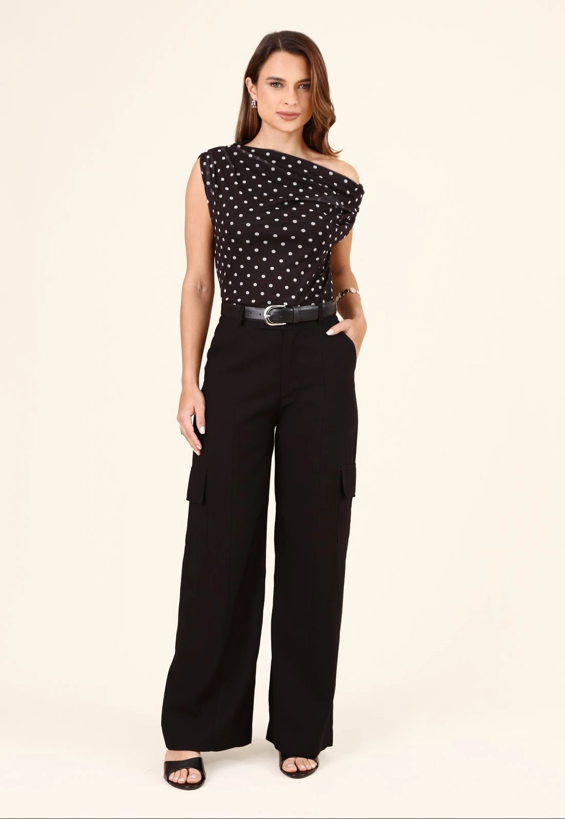 Blusa Em Tule Poá Cocoa Gola Degagê