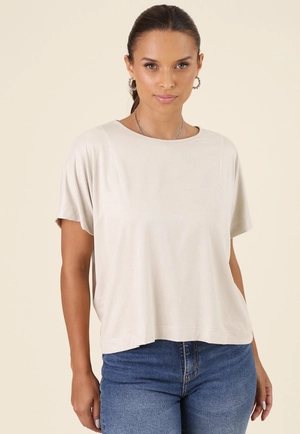 Blusa Manga Curta Em Suede Com Recortes