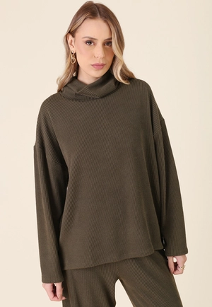 Blusa Em Malhão Texturizado Manga Longa Gola Alta