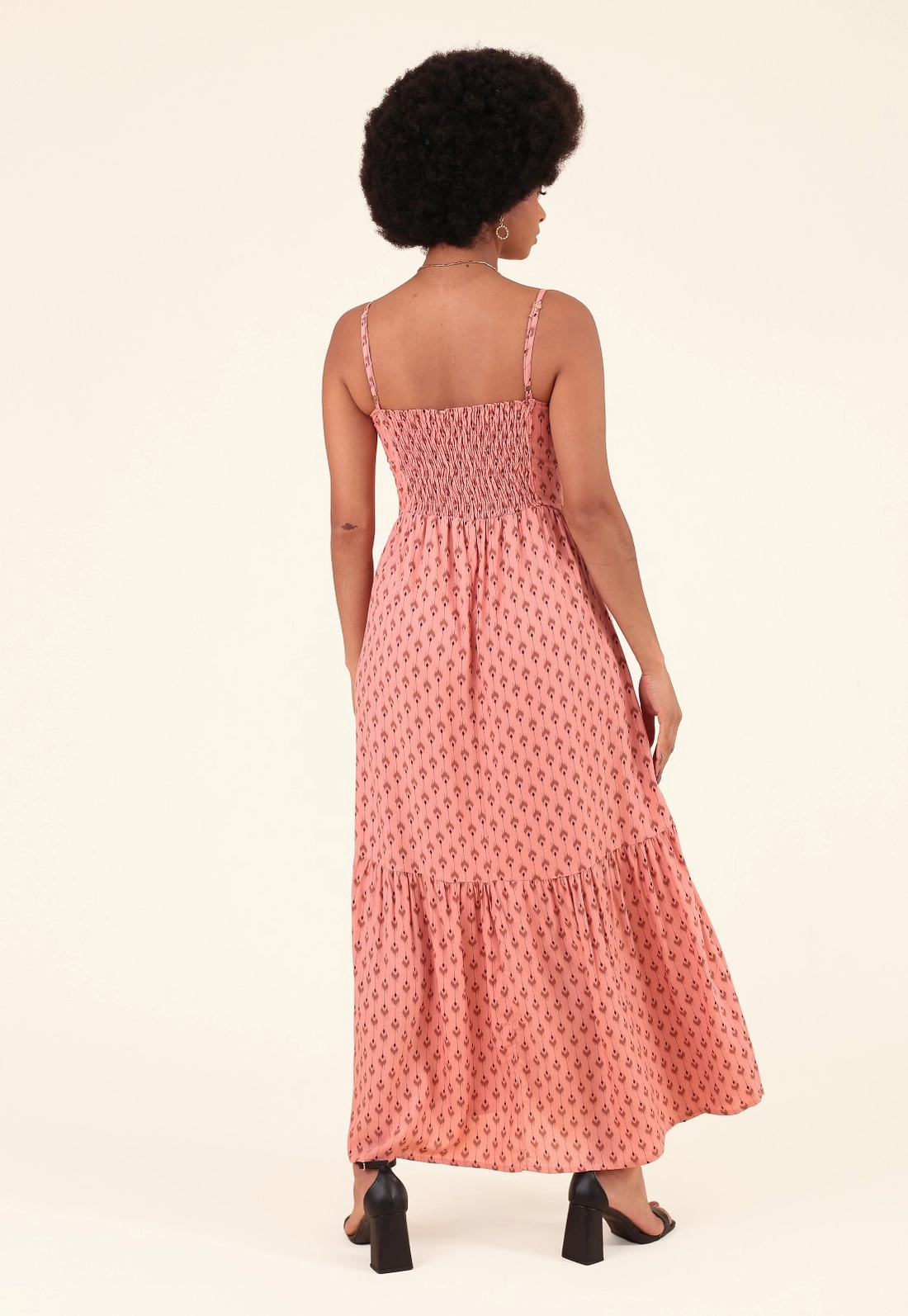 Vestido Midi Em Viscose Étnico Folk Alça Bolso
