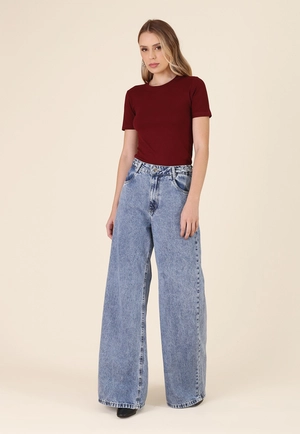 Calça Jeans Wide Leg Com Trança No Cós