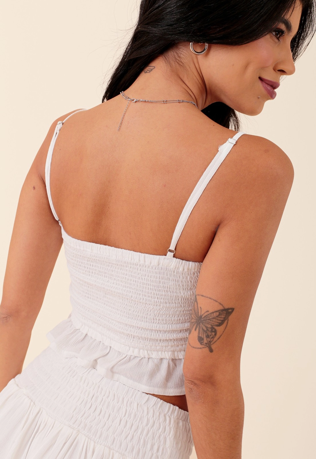 Blusa Cropped Em Viscose Texturizada Com Alça Lastex Busto