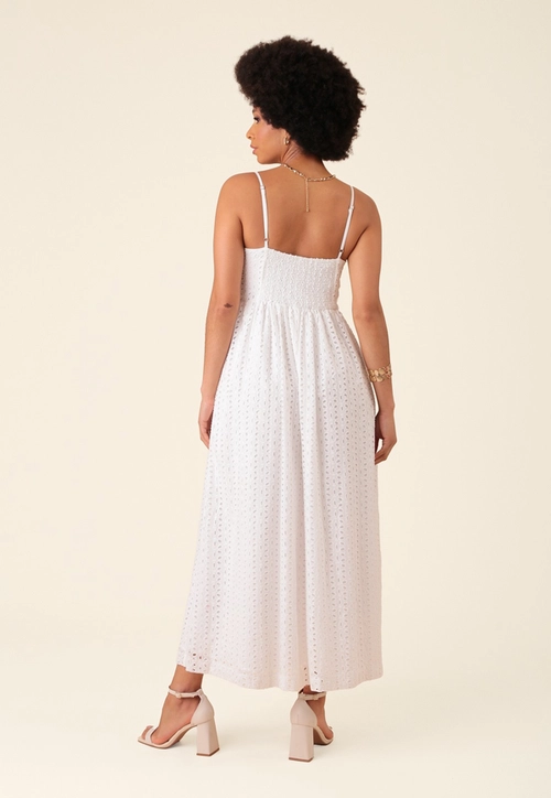 Vestido New Midi Em Laise Alça Recorte Bolso
