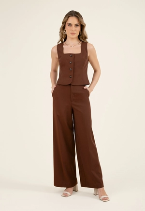 Calça Wide Leg Em Alfaiataria Com Cós Transpassado