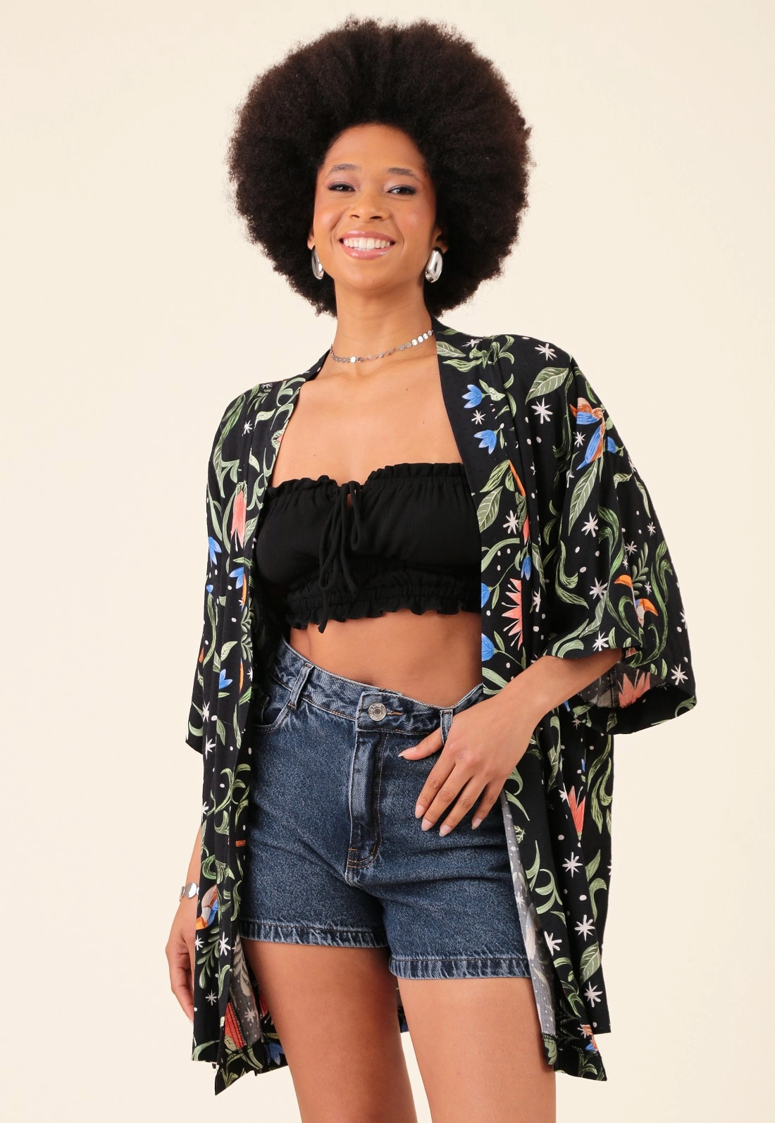 Kimono Em Viscose Estampada Tucano Tropical