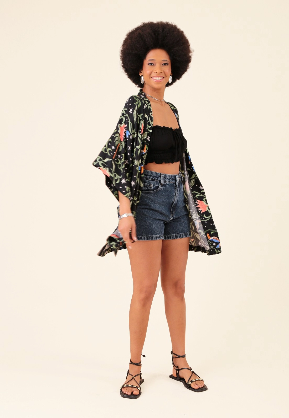 Kimono Em Viscose Estampada Tucano Tropical
