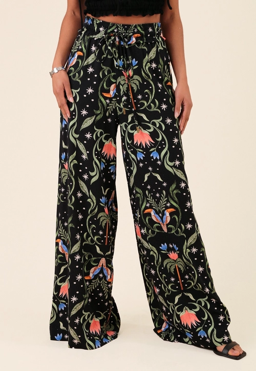 Calça Pantalona Em Viscose Estampada Tucano Tropical
