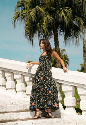 Vestido Midi Alça Em Viscose Viscose Estampada Tucano Tropical