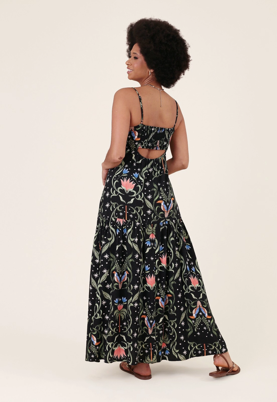 Vestido Midi Alça Em Viscose Viscose Estampada Tucano Tropical