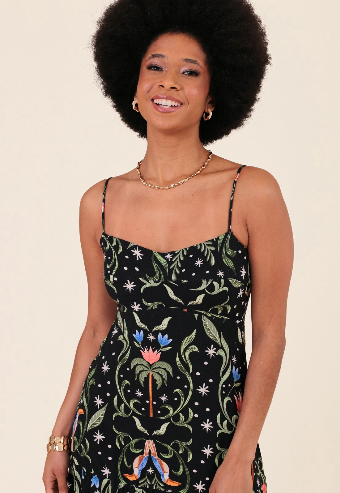 Vestido Midi Alça Em Viscose Viscose Estampada Tucano Tropical