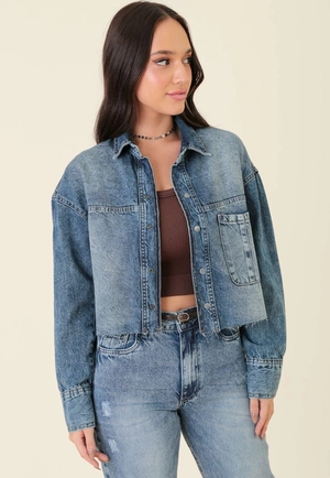 Jaqueta Jeans Com Recortes E Bolso