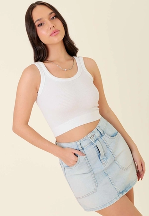 Saia Jeans Curta Com Tachas