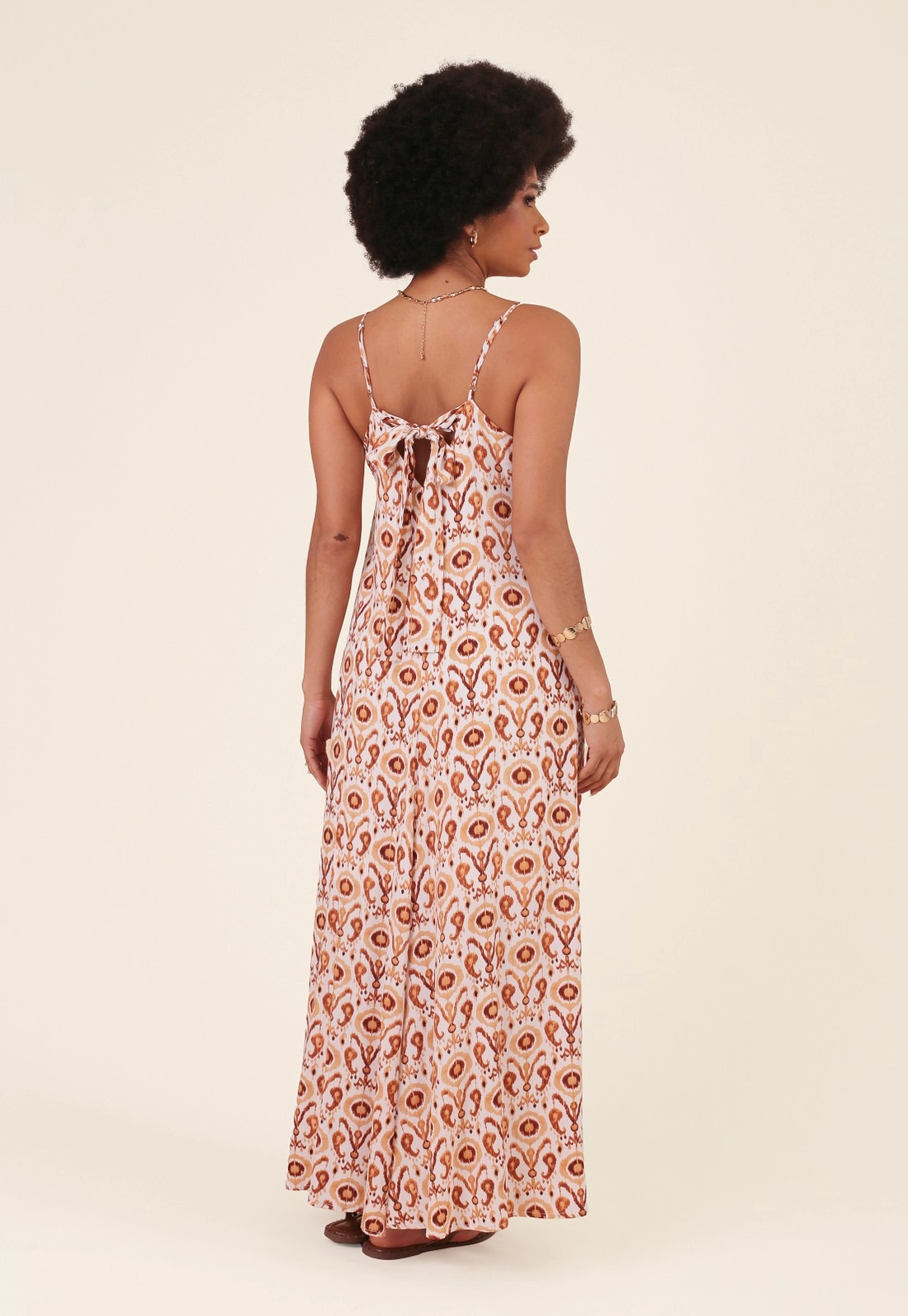 Vestido Longo Em Viscose Estampada Boho