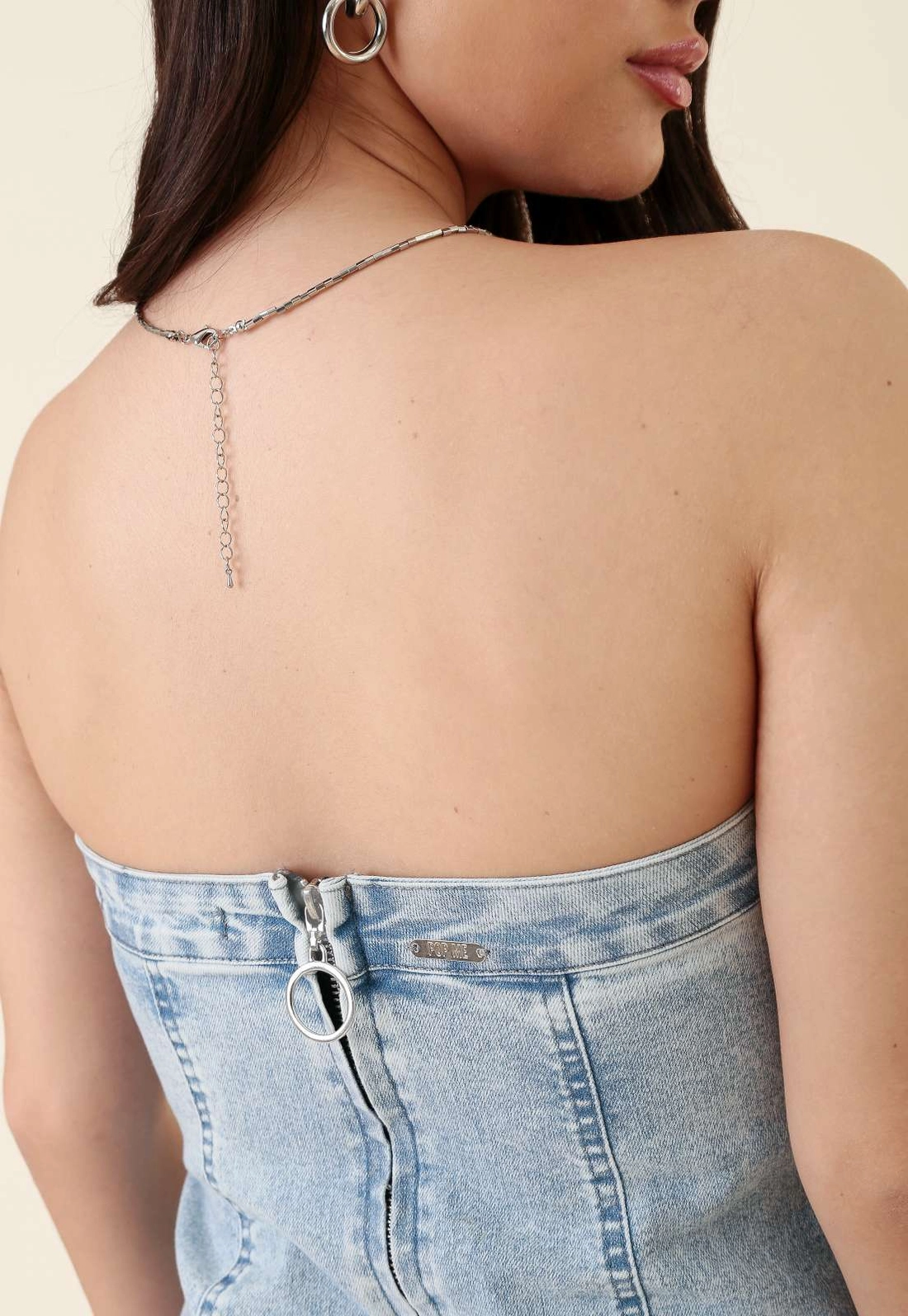 Vestido Curto Em Jeans Decote Reto