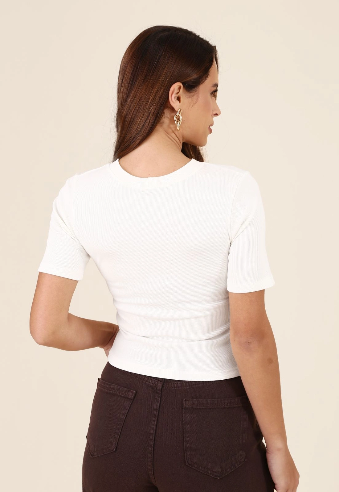 Blusa Assimétrica Em Ribana Canelada Manga Curta