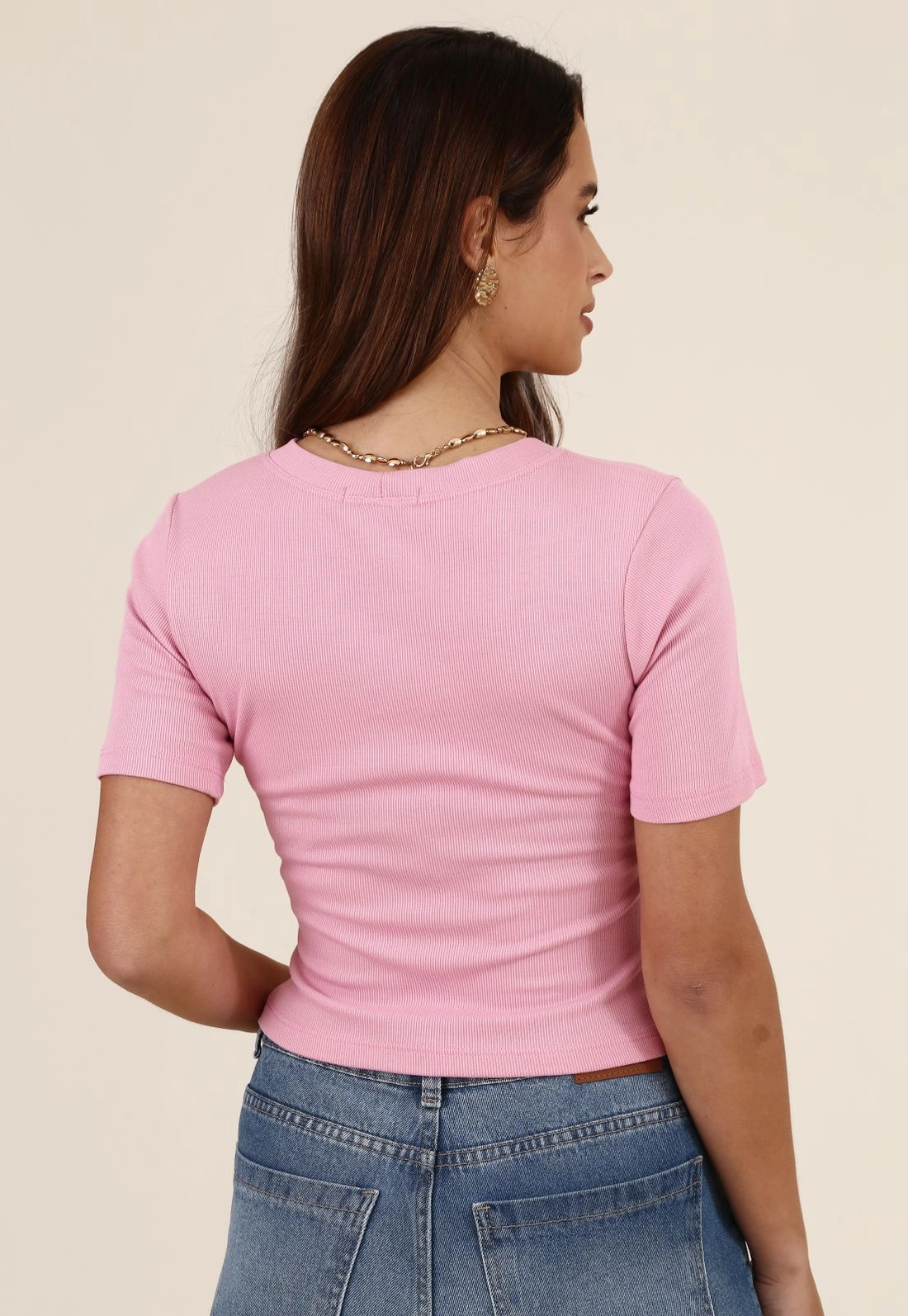 Blusa Assimétrica Em Ribana Canelada Manga Curta