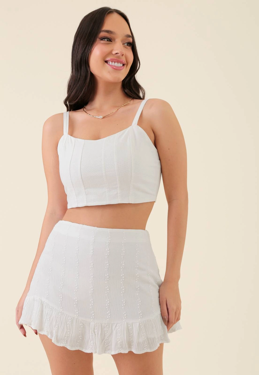 Short Saia Em Algodão Texturizado Com Babados