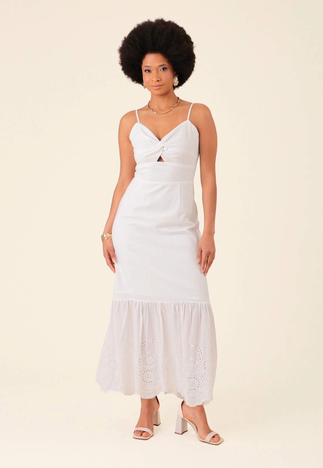 Vestido New Midi Com Alça Barra Em Laise
