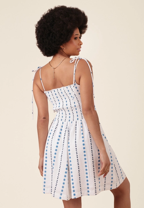 Vestido Curto Em Algodão Estampado Alça Lastex