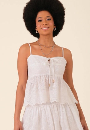 Blusa Peplum Alça Em Laise Com Babados