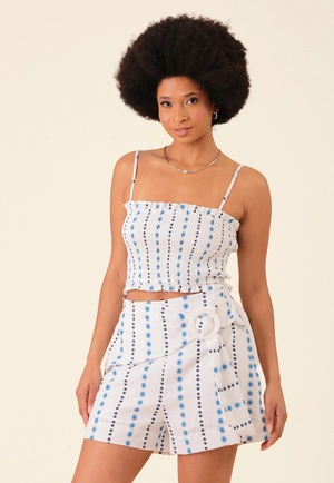 Short Saia Em Algodão Com Faixa Fivela