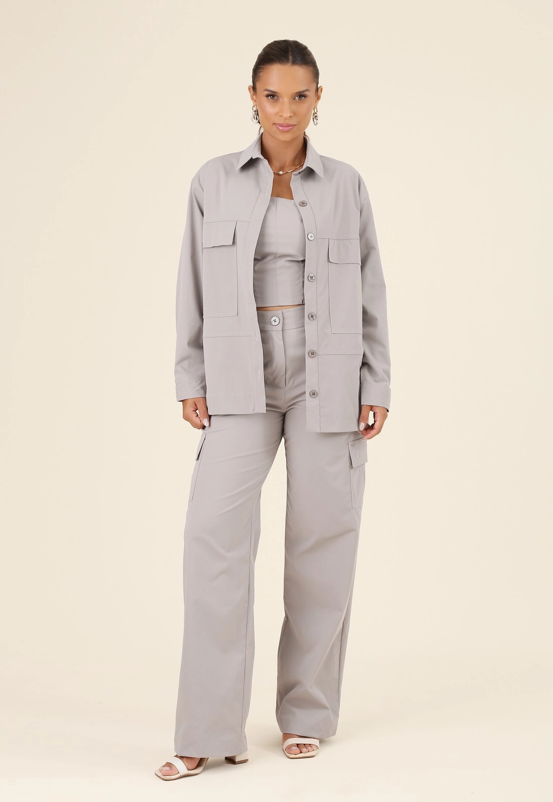 Camisa Overshirt Em Alfaiataria Sarjada Manga Longa