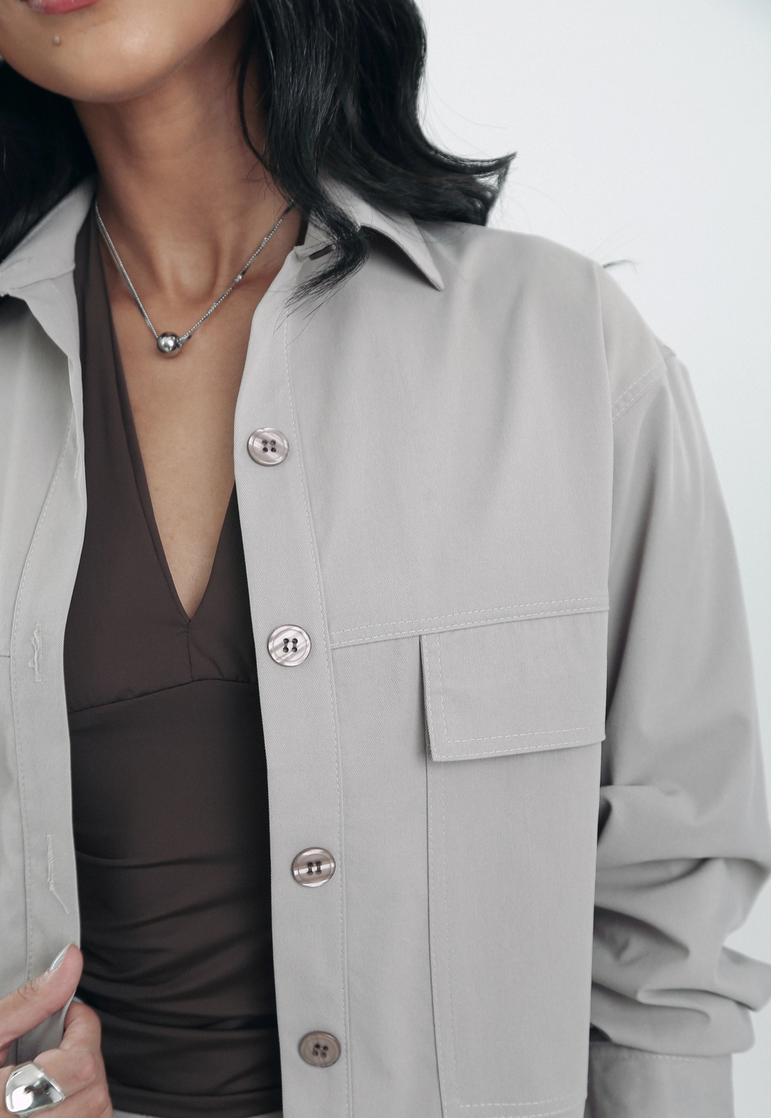 Camisa Overshirt Em Alfaiataria Sarjada Manga Longa