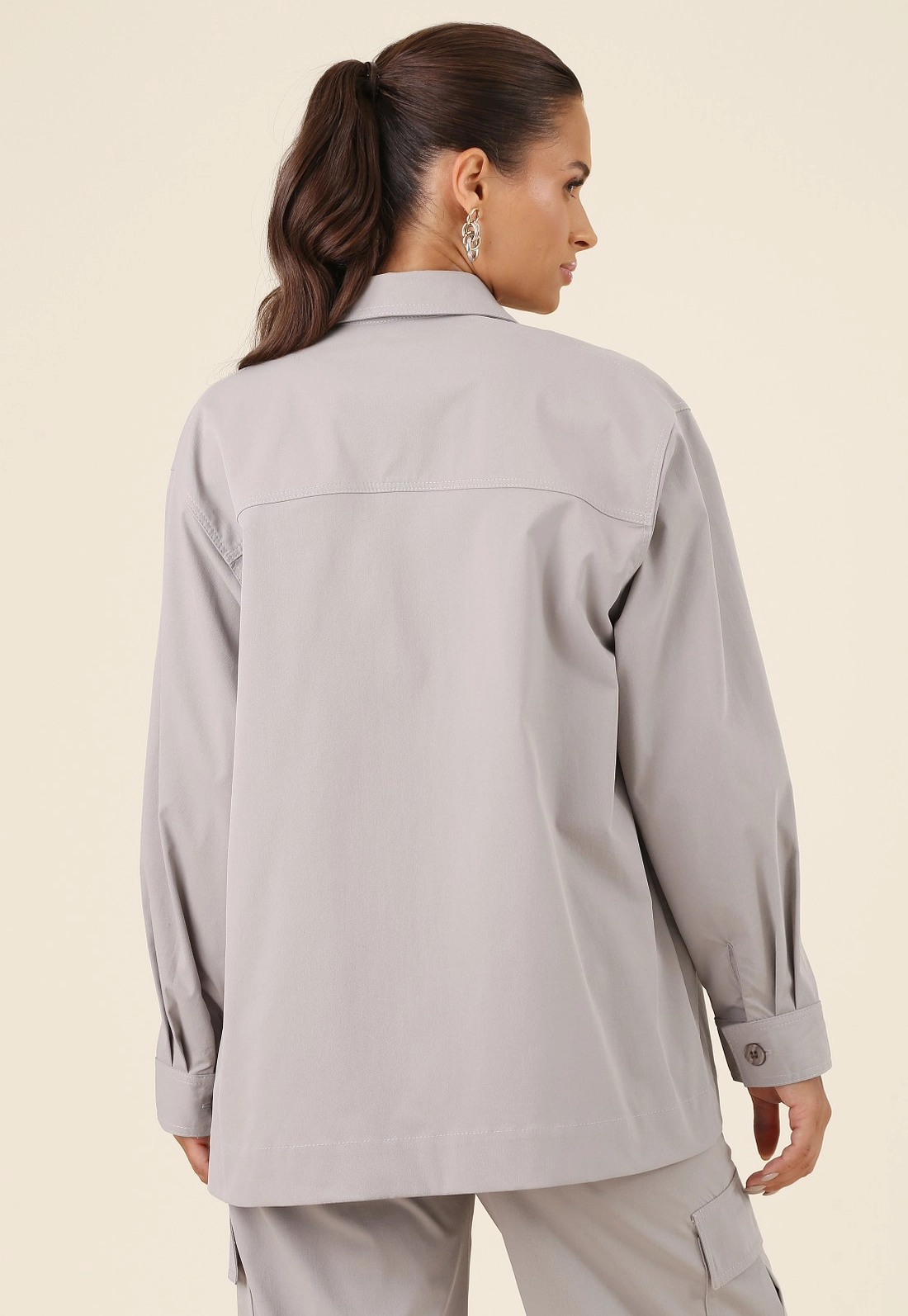 Camisa Overshirt Em Alfaiataria Sarjada Manga Longa