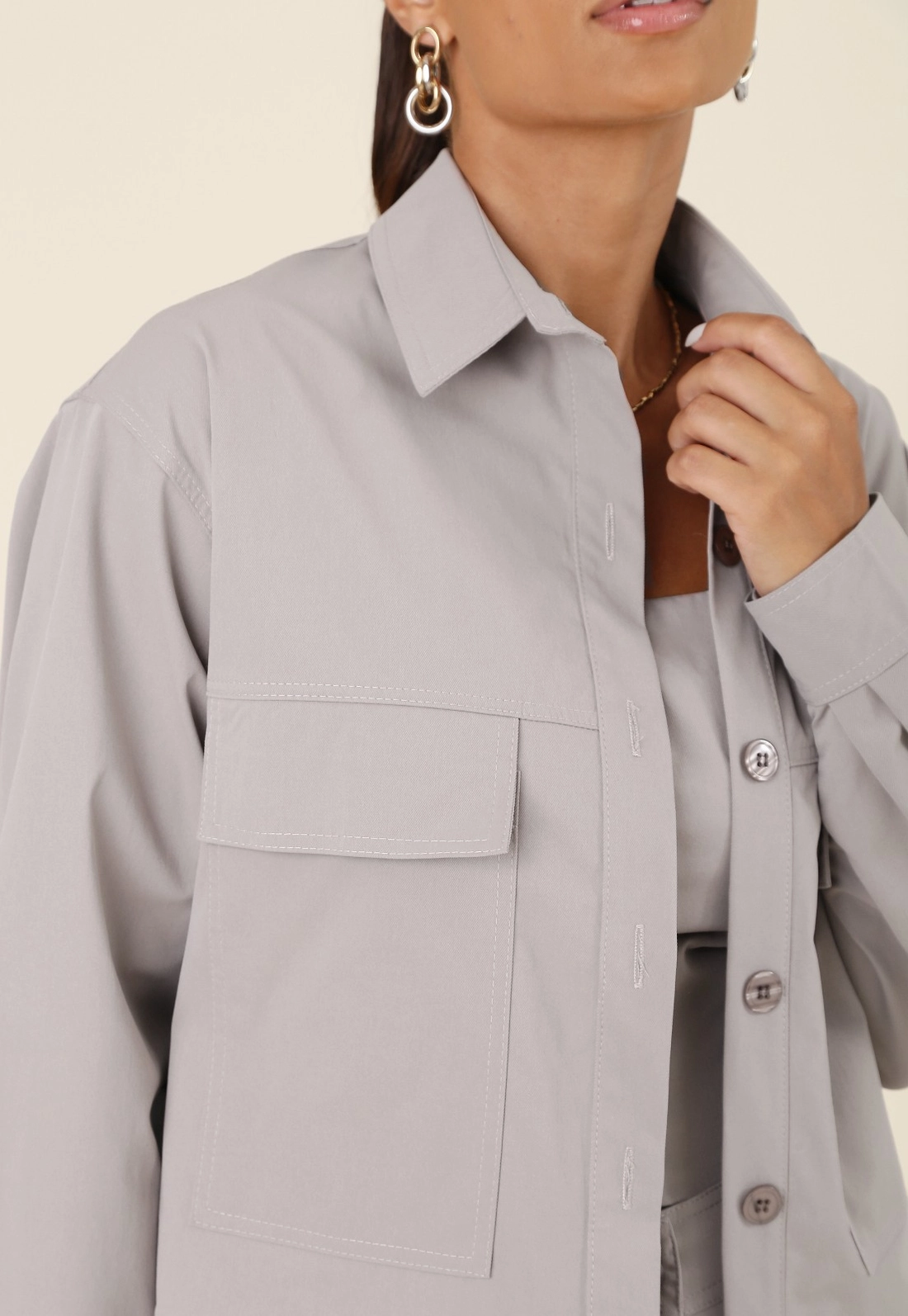 Camisa Overshirt Em Alfaiataria Sarjada Manga Longa