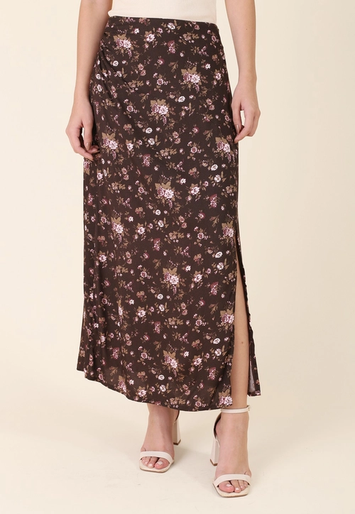 Saia Midi Em Viscose Estampada Floral