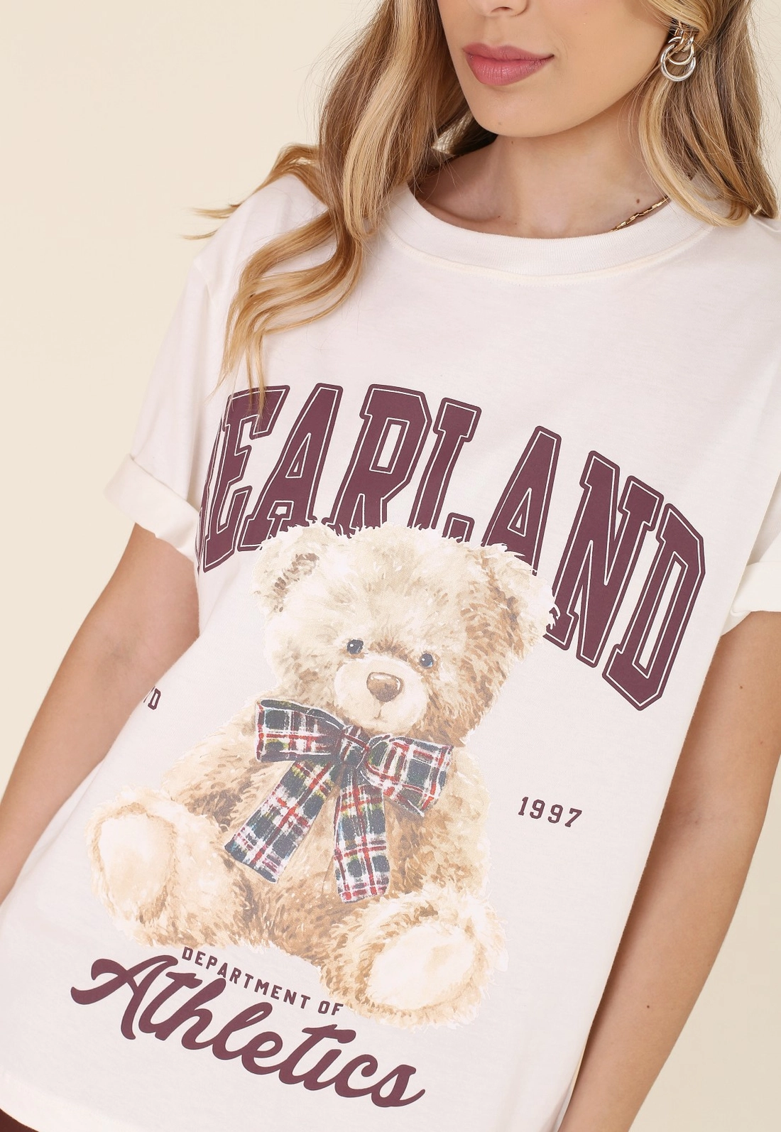 T-Shirt Em Algodão Manga Curta Urso