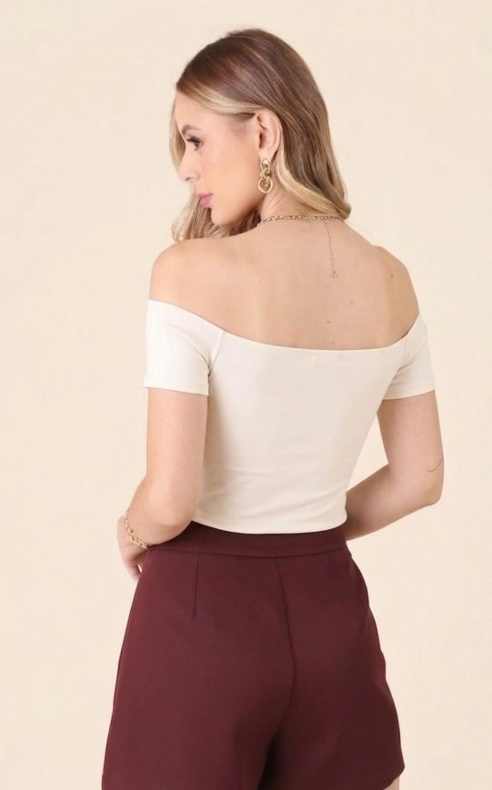 Blusa Em Poliamida Manga Curta Ombro A Ombro