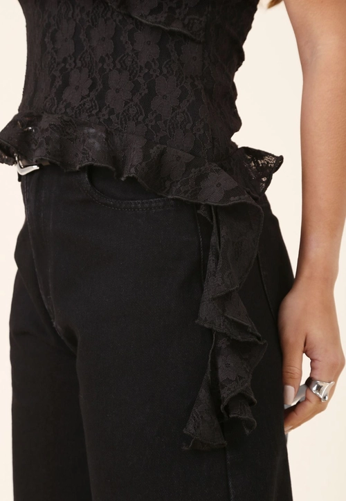 Blusa De Alça Em Renda Com Babados
