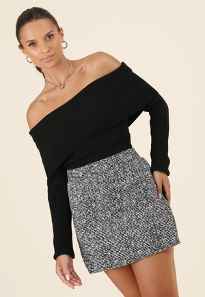 Short Saia Em Malha Tweed