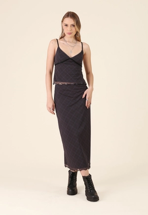 Saia Midi Em Tule Mini Xadrez