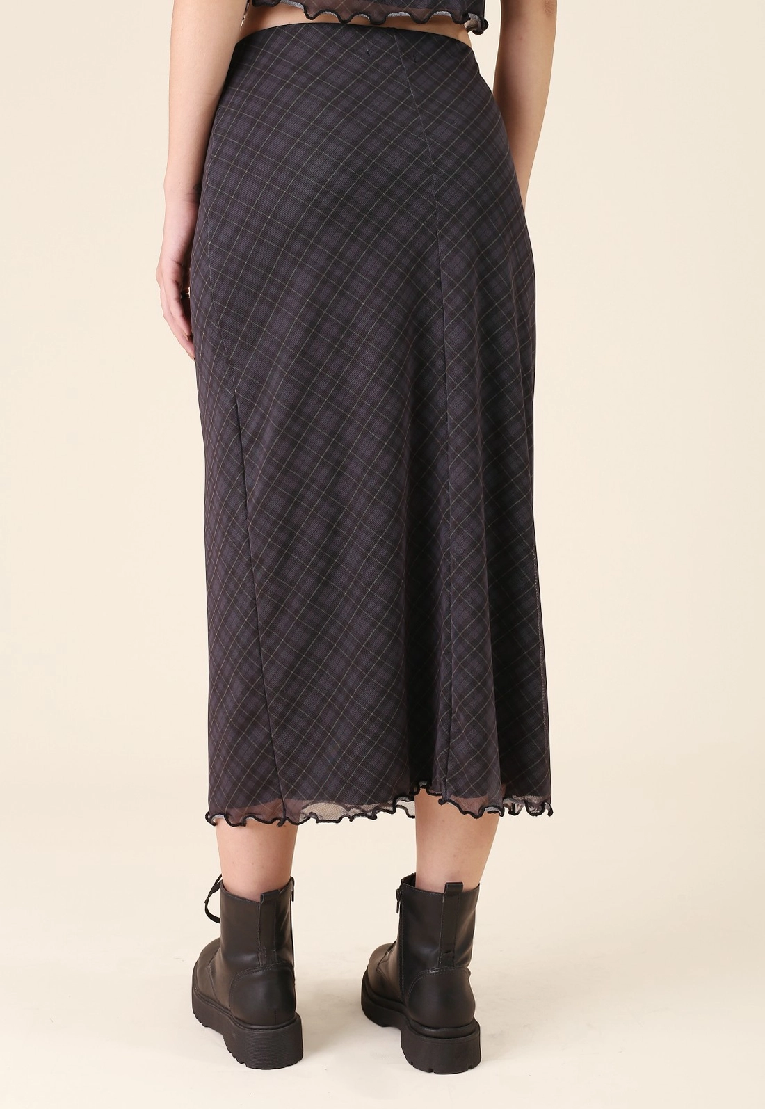 Saia Midi Em Tule Mini Xadrez