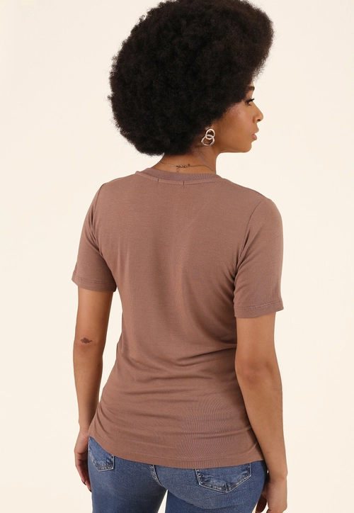 Blusa Em Malha Tricot Manga Curta Decote V